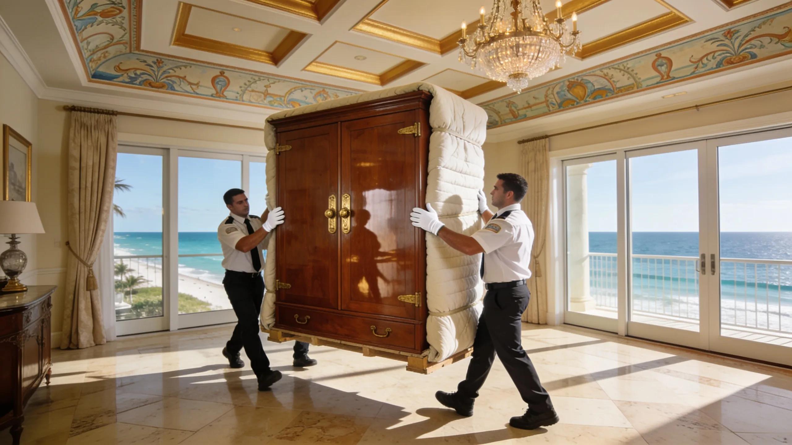 White-glove delivery of delicate furniture by professional movers in an elegant interior