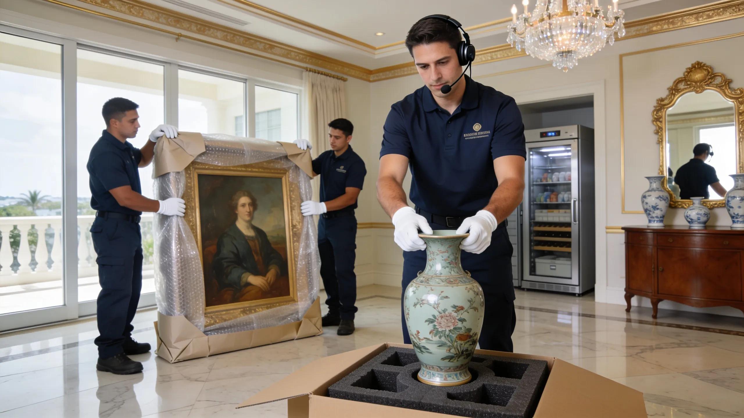 Moving team carefully handling delicate items during a white-glove delivery service in Naples